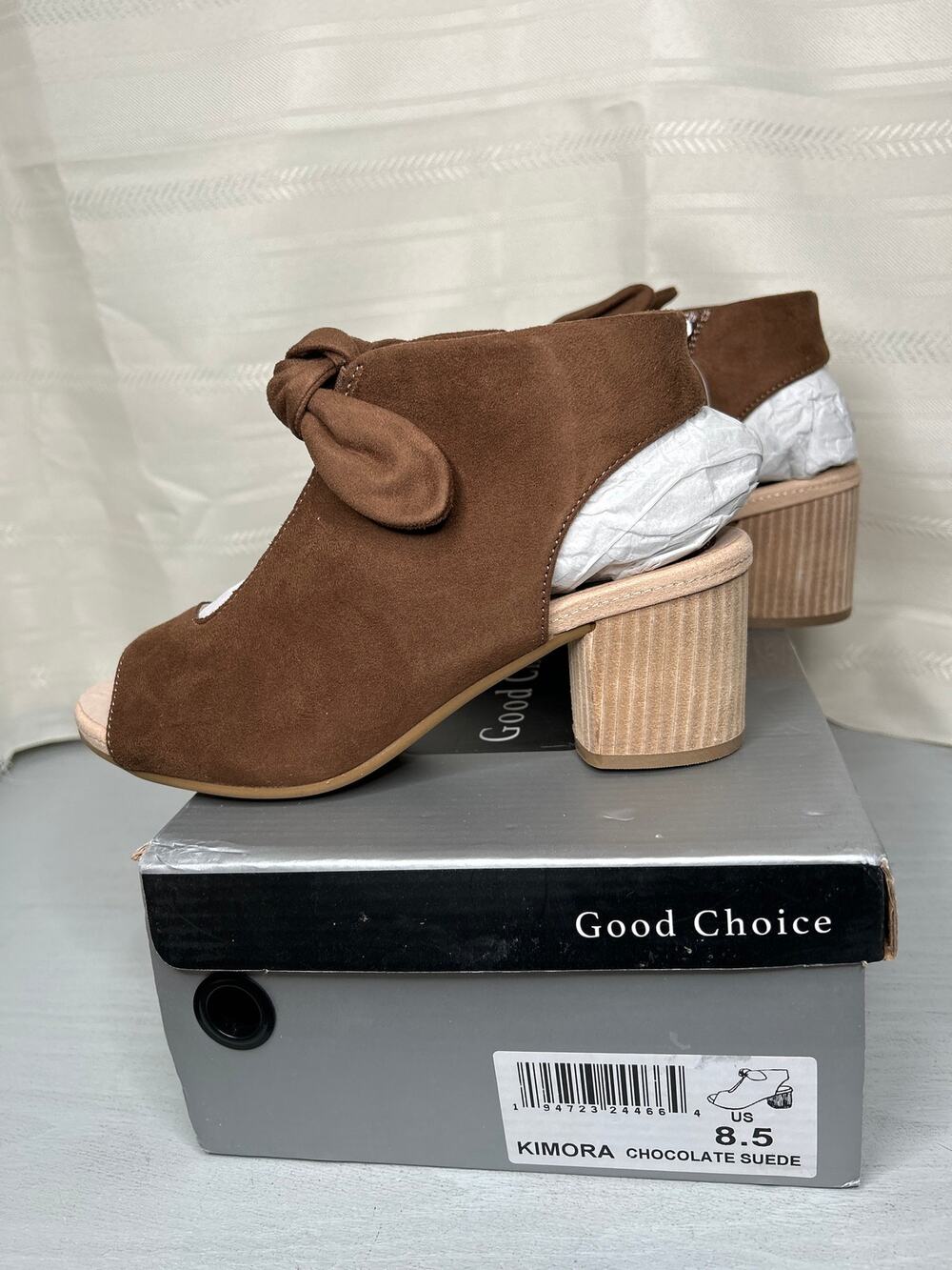 GC Shoes Kimora Knot Detail Block Heel Shootie Sandals Chocolate Suede 8.5